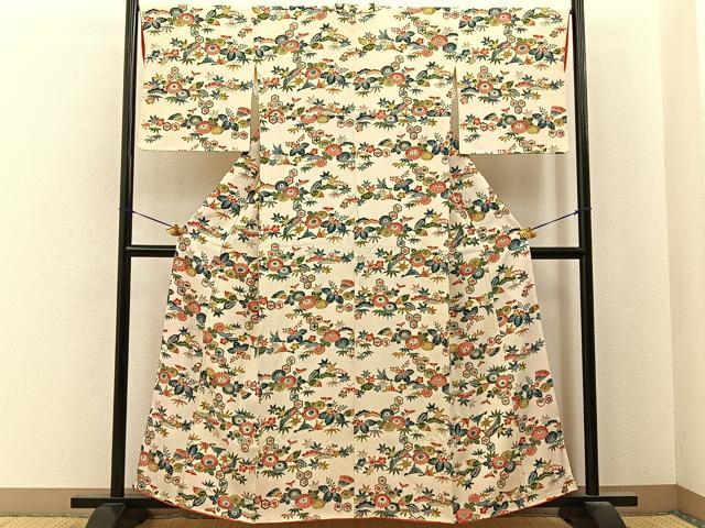 平和屋着物■上質な小紋　型染め　吉祥花文　正絹　逸品　BAAY6755hj