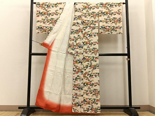 平和屋着物■上質な小紋　型染め　吉祥花文　正絹　逸品　BAAY6755hj