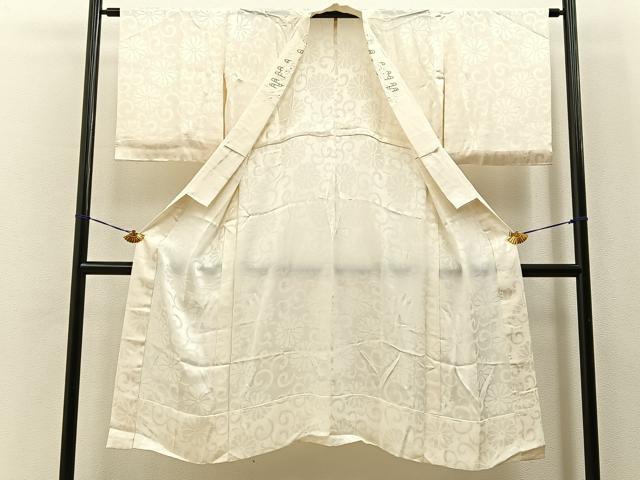 平和屋着物■長襦袢　無双仕立て　菊唐草地紋　半衿刺繍　正絹　逸品　BAAY6762hj