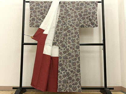 平和屋着物■上質な小紋　更紗花文　鬼しぼ縮緬　正絹　逸品　BAAY6772hj
