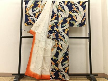 平和屋着物■上質な小紋　立波扇花文　金彩　正絹　逸品　BAAY6776hj