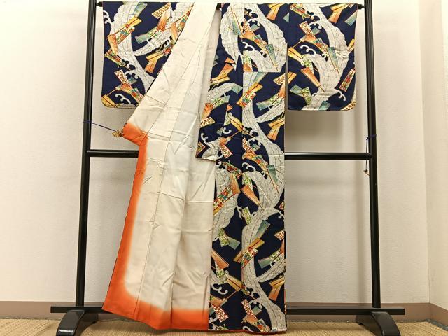 平和屋着物■上質な小紋　立波扇花文　金彩　正絹　逸品　BAAY6776hj