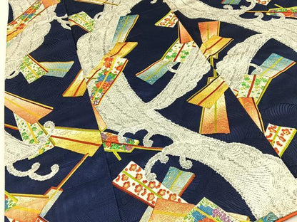 平和屋着物■上質な小紋　立波扇花文　金彩　正絹　逸品　BAAY6776hj