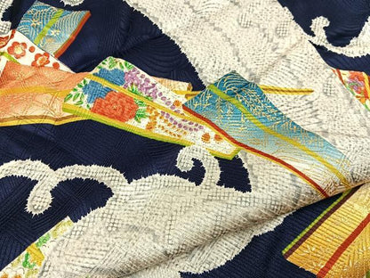 平和屋着物■上質な小紋　立波扇花文　金彩　正絹　逸品　BAAY6776hj