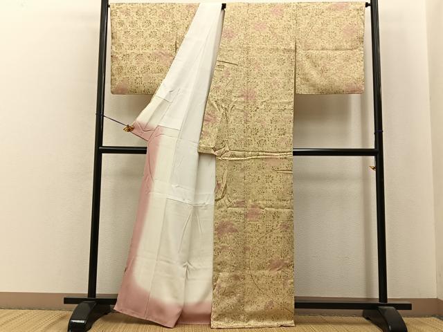 平和屋着物■上質な小紋　更紗花文　金彩　正絹　逸品　BAAY6780hj