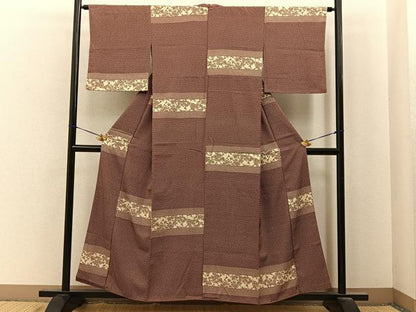 平和屋着物■上質な小紋　型染め　横段草花文　正絹　逸品　BAAY6781hj