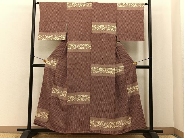 平和屋着物■上質な小紋　型染め　横段草花文　正絹　逸品　BAAY6781hj