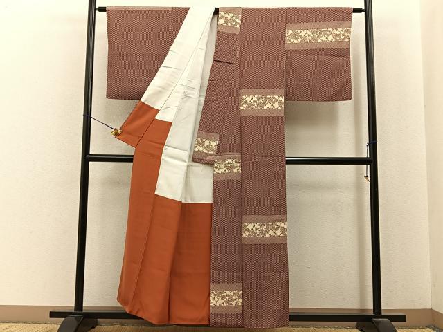 平和屋着物■上質な小紋　型染め　横段草花文　正絹　逸品　BAAY6781hj