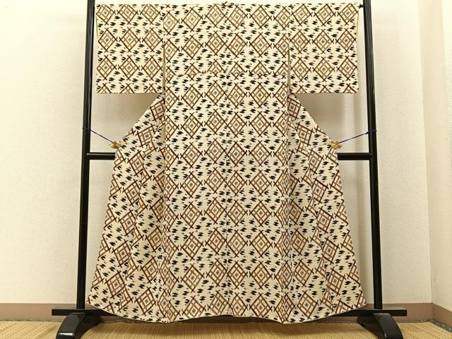 平和屋着物■上質な小紋　吉祥文　鬼しぼ縮緬　正絹　逸品　BAAY6782hj