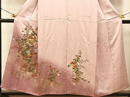 平和屋着物■訪問着　流水扇面花文　暈し染め　金彩　正絹　逸品　BAAY6784hj