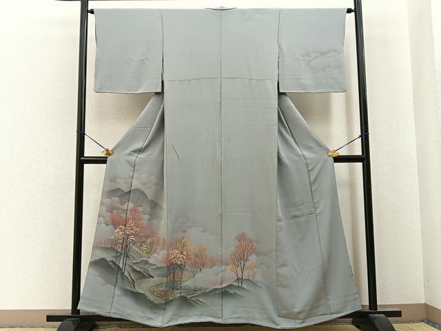 平和屋着物■訪問着　手描き　風景文　暈し染め　正絹　逸品　BAAY6785hj