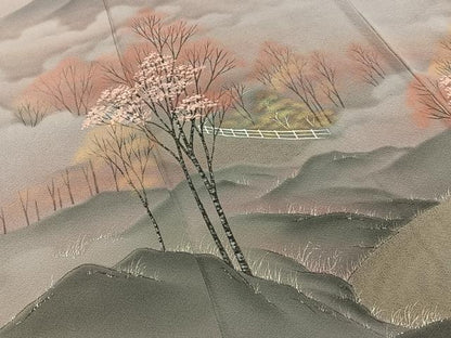 平和屋着物■訪問着　手描き　風景文　暈し染め　正絹　逸品　BAAY6785hj
