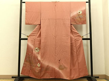 平和屋着物■訪問着　刺繍　雪輪菊文　暈し染め　金彩　正絹　逸品　BAAY6786hj