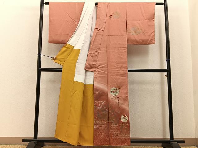 平和屋着物■訪問着　刺繍　雪輪菊文　暈し染め　金彩　正絹　逸品　BAAY6786hj