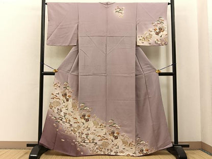 平和屋着物■訪問着　飛鶴吉祥花文　暈し染め　金彩　正絹　逸品　BAAY6787hj