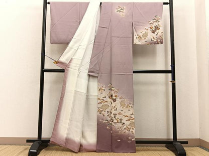 平和屋着物■訪問着　飛鶴吉祥花文　暈し染め　金彩　正絹　逸品　BAAY6787hj