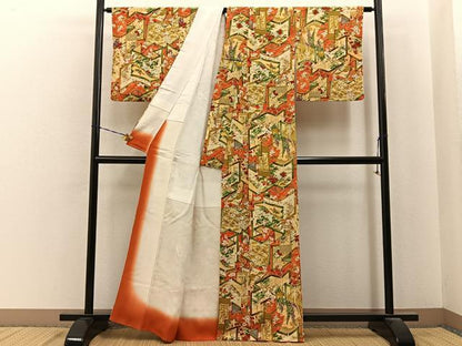 平和屋着物■上質な小紋　屏風花文　金彩　鬼しぼ縮緬　正絹　逸品　BAAY6789hj