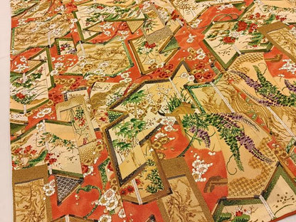 平和屋着物■上質な小紋　屏風花文　金彩　鬼しぼ縮緬　正絹　逸品　BAAY6789hj