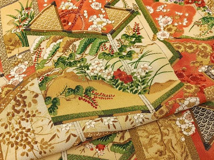 平和屋着物■上質な小紋　屏風花文　金彩　鬼しぼ縮緬　正絹　逸品　BAAY6789hj