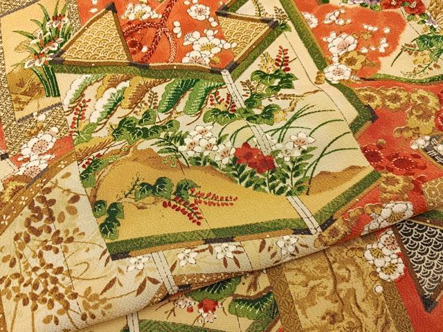 平和屋着物■上質な小紋　屏風花文　金彩　鬼しぼ縮緬　正絹　逸品　BAAY6789hj