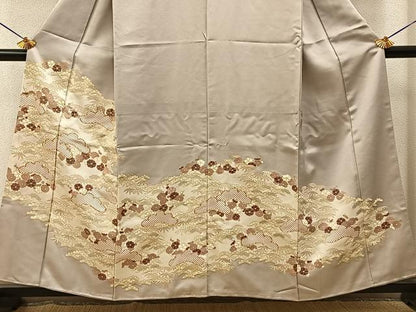 平和屋着物■豪華色留袖　駒刺繍　松竹梅　金彩　正絹　逸品　BAAY6793hj