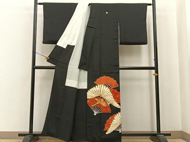 平和屋着物■豪華黒留袖　駒刺繍　扇面裏菊文　金彩　正絹　逸品　BAAY6799hj