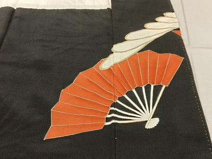 平和屋着物■豪華黒留袖　駒刺繍　扇面裏菊文　金彩　正絹　逸品　BAAY6799hj