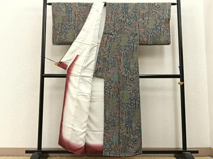 平和屋着物■上質な小紋　更紗花文　鬼しぼ縮緬　正絹　逸品　BAAY6804hj