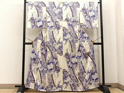 平和屋着物■上質な小紋　琴　草花文　金彩　やまと誂製　正絹　逸品　BAAY6805hj