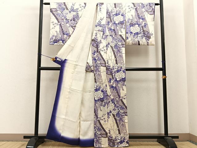 平和屋着物■上質な小紋　琴　草花文　金彩　やまと誂製　正絹　逸品　BAAY6805hj