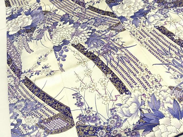 平和屋着物■上質な小紋　琴　草花文　金彩　やまと誂製　正絹　逸品　BAAY6805hj
