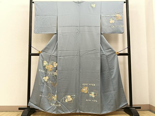 平和屋着物■訪問着　駒刺繍　蔦の葉花文　金彩　正絹　逸品　BAAY6808hj