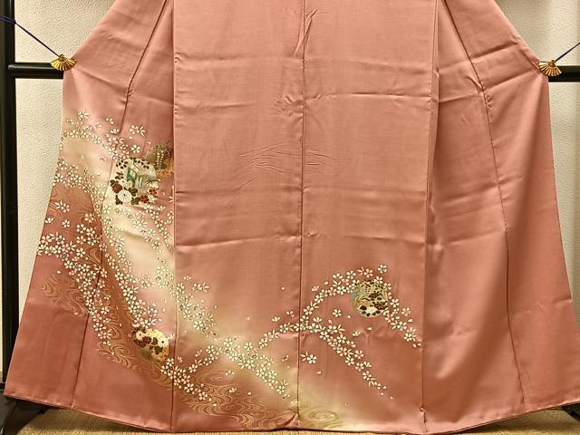 平和屋着物■訪問着　雪輪花鳥文　暈し染め　金銀彩　正絹　逸品　BAAY6809hj