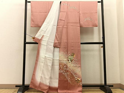 平和屋着物■訪問着　雪輪花鳥文　暈し染め　金銀彩　正絹　逸品　BAAY6809hj