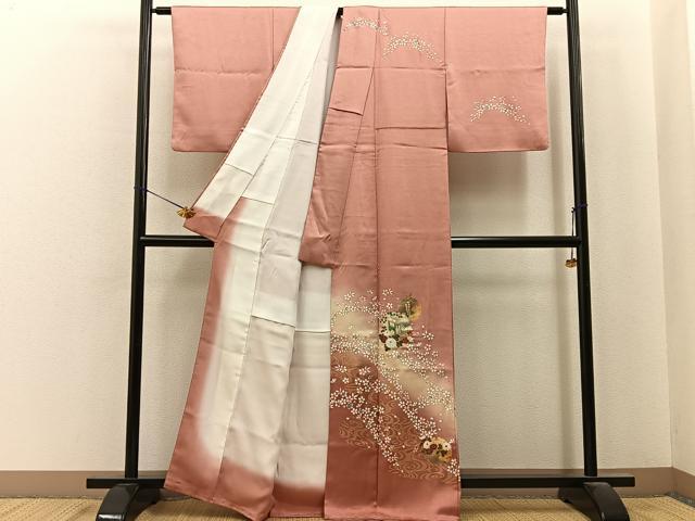 平和屋着物■訪問着　雪輪花鳥文　暈し染め　金銀彩　正絹　逸品　BAAY6809hj