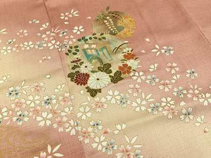 平和屋着物■訪問着　雪輪花鳥文　暈し染め　金銀彩　正絹　逸品　BAAY6809hj