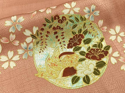 平和屋着物■訪問着　雪輪花鳥文　暈し染め　金銀彩　正絹　逸品　BAAY6809hj