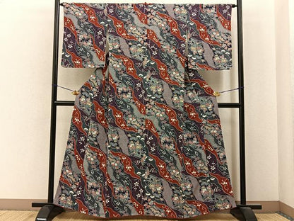 平和屋着物■上質な小紋　道長御所解文　鬼しぼ縮緬　正絹　逸品　BAAY6812hj