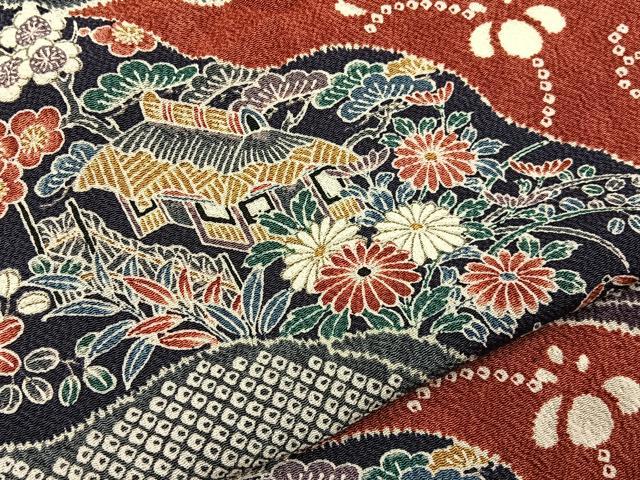 平和屋着物■上質な小紋　道長御所解文　鬼しぼ縮緬　正絹　逸品　BAAY6812hj