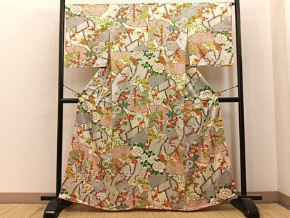 平和屋着物■上質な小紋　地紙鹿の子花文　金彩　正絹　逸品　BAAY6814hj