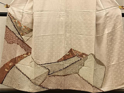 平和屋着物■豪華色留袖　絞り　駒刺繍　吉祥文　正絹　逸品　BAAY6818hj