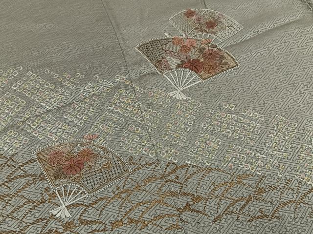平和屋着物■中国三大刺繍　スワトウ刺繍　訪問着　絞り　扇面花文　金彩　正絹　逸品　BAAY6819hj