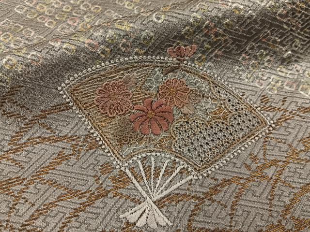 平和屋着物■中国三大刺繍　スワトウ刺繍　訪問着　絞り　扇面花文　金彩　正絹　逸品　BAAY6819hj