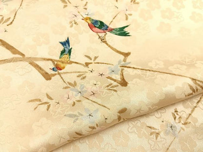 平和屋着物■上質な小紋　手描き　休み鳥枝花文　正絹　逸品　BAAY6820hj