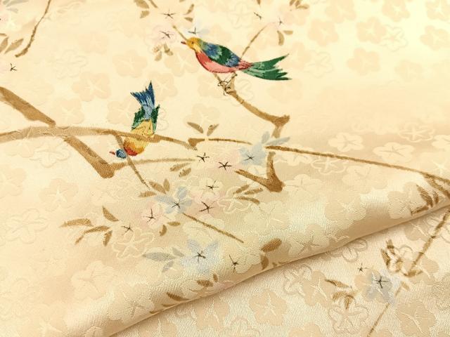 平和屋着物■上質な小紋　手描き　休み鳥枝花文　正絹　逸品　BAAY6820hj