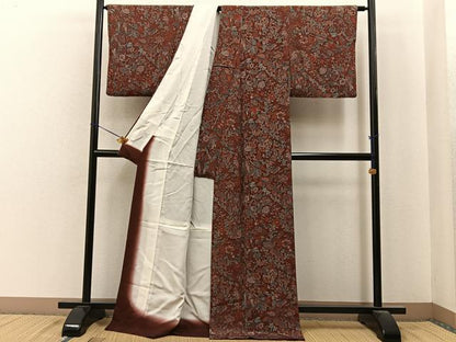 平和屋着物■上質な小紋　花鳥文　鬼しぼ縮緬　ロング丈　正絹　逸品　BAAY6821hj