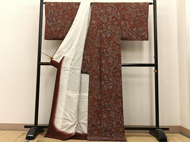 平和屋着物■上質な小紋　花鳥文　鬼しぼ縮緬　ロング丈　正絹　逸品　BAAY6821hj