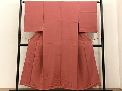 平和屋着物■色留訪問着　浜松地紋　赤丹色　正絹　逸品　BAAY6822hj