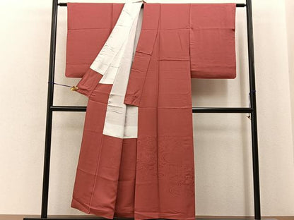 平和屋着物■色留訪問着　浜松地紋　赤丹色　正絹　逸品　BAAY6822hj