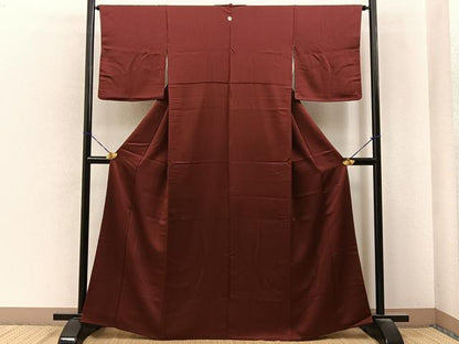 平和屋着物■上質な色無地　紗綾形地紋　海老茶色　正絹　逸品　BAAY6824hj